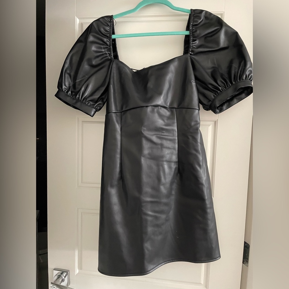 H&M faux leather open back dress